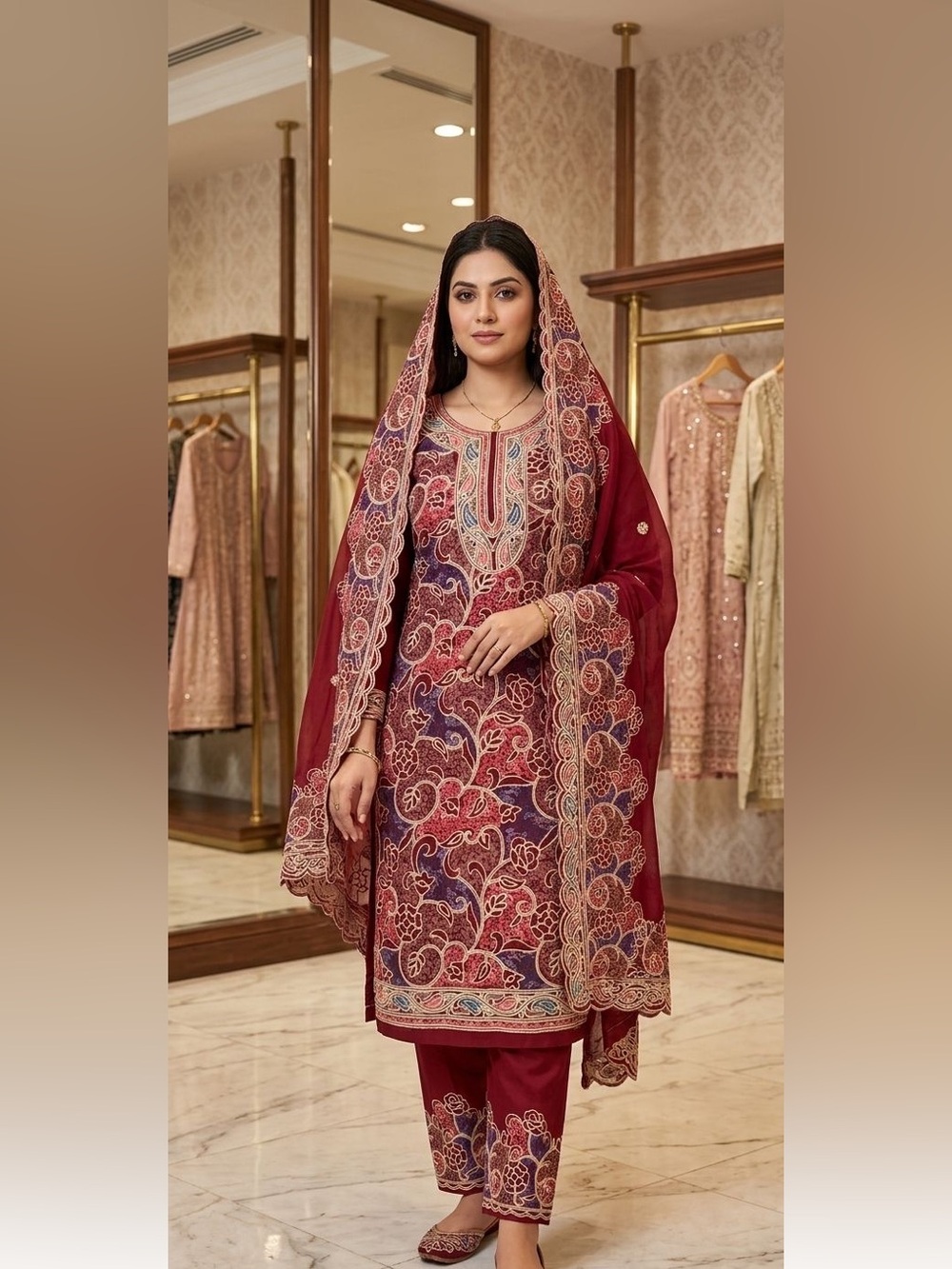 Indian Salwar Kameez - green color with Embroidery design
